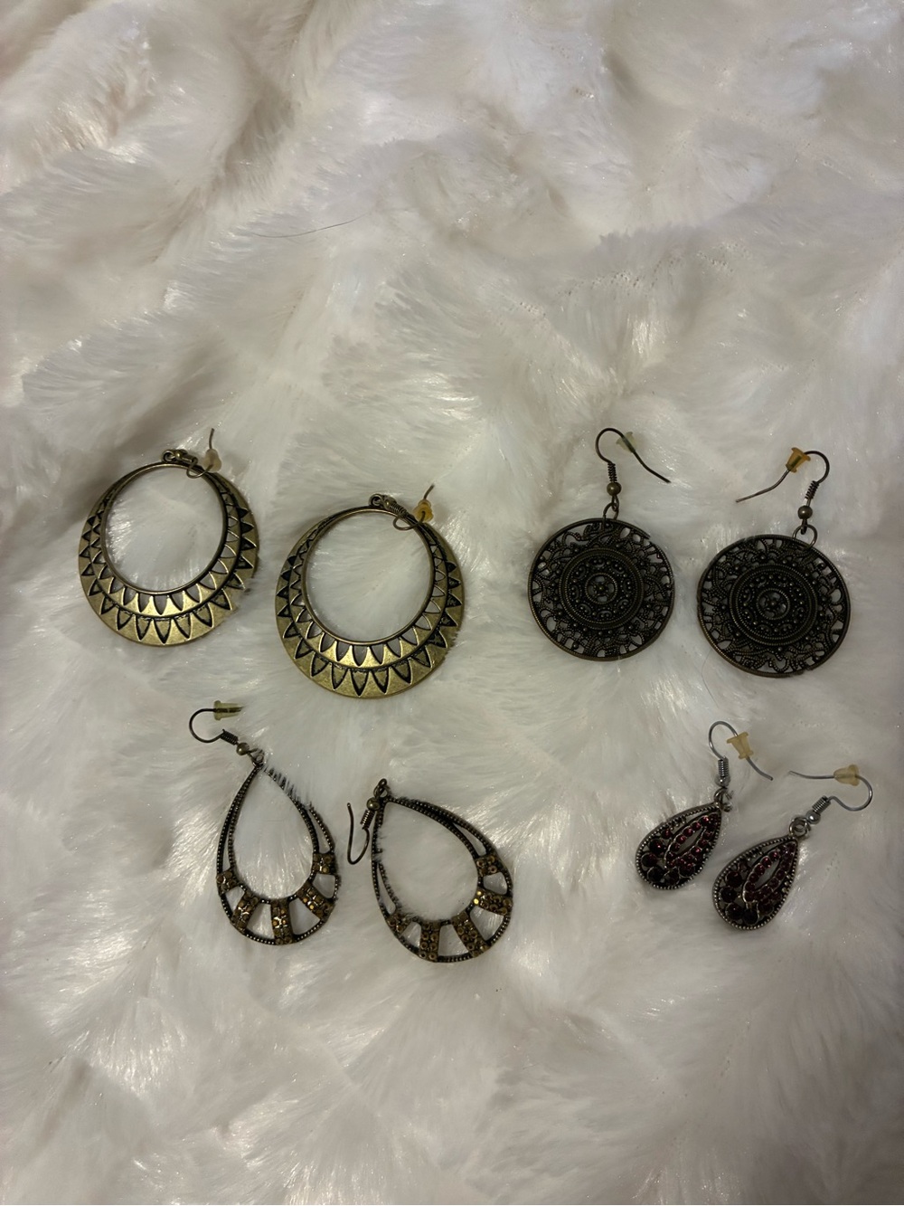 Boho Mixed Metal Dangle Earrings Set - Antique Gold & Bronze